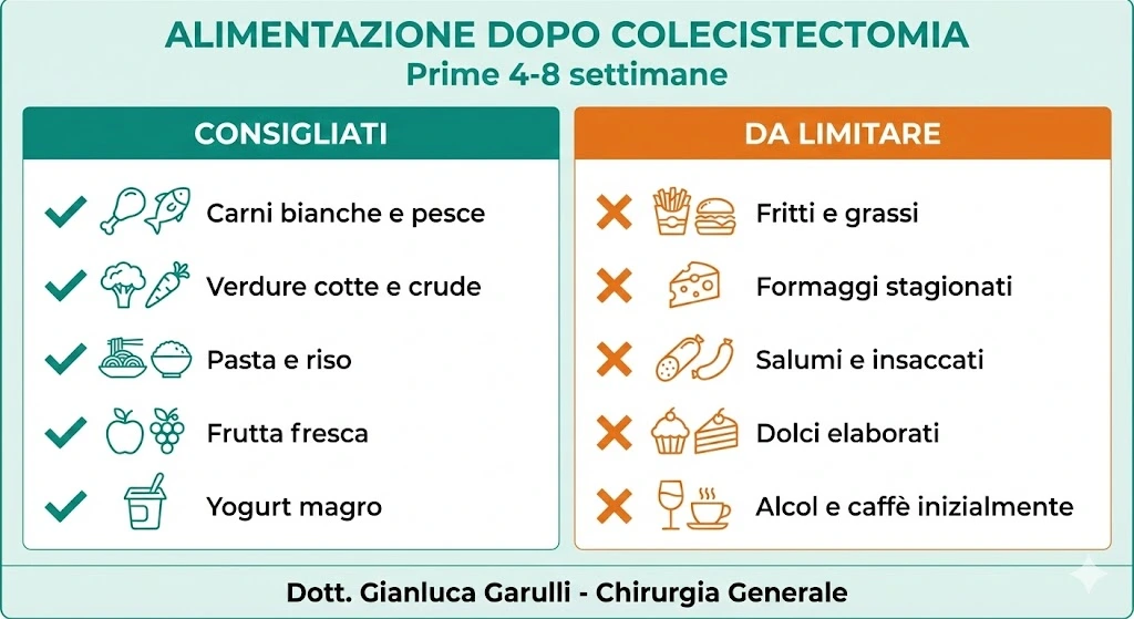 Alimentazione dopo intervento colecistectomia laparoscopica
